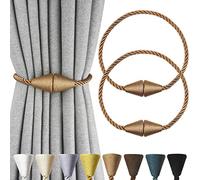 Nieffeiy 2 Pack Magnetic Curtain Tiebacks Rope Modern Handmade Curtain Tie Backs Decorative Drapes Weave Holdbacks for Window Décor, Khaki