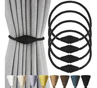 Nieffeiy 4 Pack Magnetic Curtain Tiebacks Rope Modern Handmade Curtain Tie Backs Decorative Drapes Weave Holdbacks for Window Décor, Black