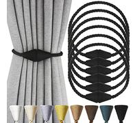 Nieffeiy 6 Pack Magnetic Curtain Tiebacks Rope Modern Handmade Curtain Tie Backs Decorative Drapes Weave Holdbacks for Window Décor, Black