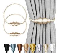 Nieffeiy Magnetic Curtain Tiebacks 2Pack Outdoor Curtain Tie Backs Rope Decorative Magnetic Curtain Holders for Drapes Window Treatment Holdbacks, Beige