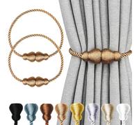Nieffeiy Magnetic Curtain Tiebacks 2Pack Outdoor Curtain Tie Backs Rope Decorative Magnetic Curtain Holders for Drapes Window Treatment Holdbacks, Khaki