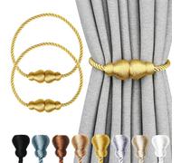 Nieffeiy Magnetic Curtain Tiebacks 2Pack Outdoor Curtain Tie Backs Rope Decorative Magnetic Curtain Holders for Drapes Window Treatment Holdbacks, Gold