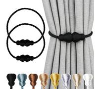 Nieffeiy Magnetic Curtain Tiebacks 2Pack Outdoor Curtain Tie Backs Rope Decorative Magnetic Curtain Holders for Drapes Window Treatment Holdbacks, Black