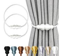 Nieffeiy Magnetic Curtain Tiebacks 2Pack Outdoor Curtain Tie Backs Rope Decorative Magnetic Curtain Holders for Drapes Window Treatment Holdbacks, White