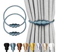 Nieffeiy Magnetic Curtain Tiebacks 2Pack Outdoor Curtain Tie Backs Rope Decorative Magnetic Curtain Holders for Drapes Window Treatment Holdbacks, Blue