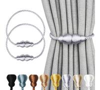 Nieffeiy Magnetic Curtain Tiebacks 2Pack Outdoor Curtain Tie Backs Rope Decorative Magnetic Curtain Holders for Drapes Window Treatment Holdbacks, Grey