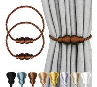 Nieffeiy Magnetic Curtain Tiebacks 2Pack Outdoor Curtain Tie Backs Rope Decorative Magnetic Curtain Holders for Drapes Window Treatment Holdbacks, Coffee