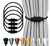 Nieffeiy Magnetic Curtain Tiebacks 4Pack Outdoor Curtain Tie Backs Rope Decorative Magnetic Curtain Holders for Drapes Window Treatment Holdbacks, Black