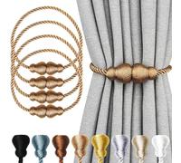Nieffeiy Magnetic Curtain Tiebacks 4Pack Outdoor Curtain Tie Backs Rope Decorative Magnetic Curtain Holders for Drapes Window Treatment Holdbacks, Khaki
