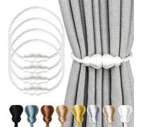 Nieffeiy Magnetic Curtain Tiebacks 4Pack Outdoor Curtain Tie Backs Rope Decorative Magnetic Curtain Holders for Drapes Window Treatment Holdbacks, White