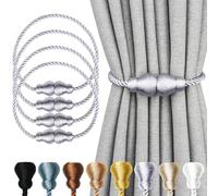 Nieffeiy Magnetic Curtain Tiebacks 4Pack Outdoor Curtain Tie Backs Rope Decorative Magnetic Curtain Holders for Drapes Window Treatment Holdbacks, Grey