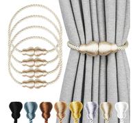 Nieffeiy Magnetic Curtain Tiebacks 4Pack Outdoor Curtain Tie Backs Rope Decorative Magnetic Curtain Holders for Drapes Window Treatment Holdbacks, Beige