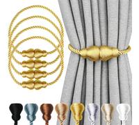 Nieffeiy Magnetic Curtain Tiebacks 4Pack Outdoor Curtain Tie Backs Rope Decorative Magnetic Curtain Holders for Drapes Window Treatment Holdbacks, Gold