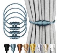 Nieffeiy Magnetic Curtain Tiebacks 4Pack Outdoor Curtain Tie Backs Rope Decorative Magnetic Curtain Holders for Drapes Window Treatment Holdbacks, Blue