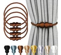 Nieffeiy Magnetic Curtain Tiebacks 4Pack Outdoor Curtain Tie Backs Rope Decorative Magnetic Curtain Holders for Drapes Window Treatment Holdbacks, Coffee