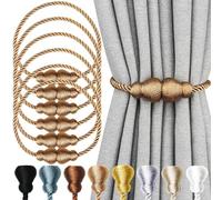 Nieffeiy Magnetic Curtain Tiebacks 6Pack Outdoor Curtain Tie Backs Rope Decorative Magnetic Curtain Holders for Drapes Window Treatment Holdbacks, Khaki