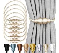 Nieffeiy Magnetic Curtain Tiebacks 6Pack Outdoor Curtain Tie Backs Rope Decorative Magnetic Curtain Holders for Drapes Window Treatment Holdbacks, Beige