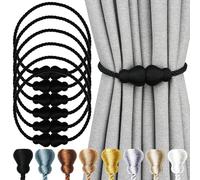 Nieffeiy Magnetic Curtain Tiebacks 6Pack Outdoor Curtain Tie Backs Rope Decorative Magnetic Curtain Holders for Drapes Window Treatment Holdbacks, Black