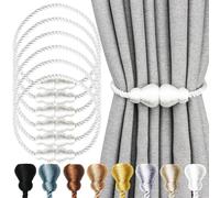 Nieffeiy Magnetic Curtain Tiebacks Outdoor Curtain Tie Backs Rope Decorative Magnetic Curtain Holders for Drapes Window Treatment Holdbacks, White 6Pack