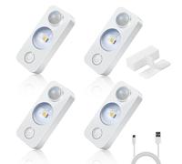 NIEGNOWOO LED Motion Sensor Puck Lights, Rechargeable Cabinet Lights, Stick on Wireless LED Night Light for Closet, Drawer, Shelf, Under Cabinet, Warm White 4Pack, USB Charging Cord Included
