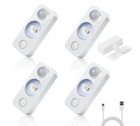 NIEGNOWOO LED Motion Sensor Puck Lights, Rechargeable Cabinet Lights, Stick on Wireless LED Night Light for Closet, Drawer, Shelf, Under Cabinet, Warm White 4Pack, USB Charging Cord Included