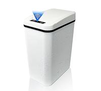 NIEI 1 Piece Automatic Touchless Bathroom Trash Can With Lid White Slim Narrow Plastic Smart Motion Sensor Covered Garbage Can