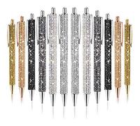 NIEI 12 PCS Bling Pen Bulk Metal Ballpoint Pen Diamond Pen Crystal Press Retractable Black Ink 0.7Mm Ballpoint Pen 6 Colors