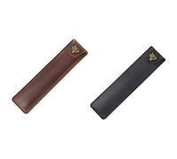 NIEI 2 Pcs Genuine Leather Pen Pouch Holder Case with Snap Button for Rollerball, Black & Brown