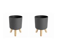 NIEI 2X Modern Plant Pots with Wooden Legs Holder Bedroom Living Room Floor Standing Potted Flower Pot 1