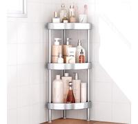 Nieifi 3 Tier Aluminum Corner Shower Caddy Standing Rustproof-Silver | Anodized aluminum shower stands,for inside shower,height-adjustable legs,for uneven surfaces
