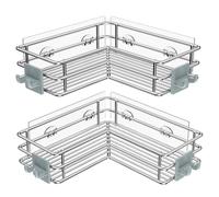 Nieifi Corner Shower Caddy with Hooks and Adhesives, Stainless Steel, No Drilling, 2 Sizes, 2 Pack (Silver)