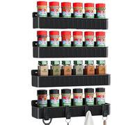 Nieifi Spice Rack Wall Mount, Spice Organizer for Spice Jars, Screw or Adhesive Hanging Spice Rack Organizer for Your Kitchen Cabinet or Pantry Door,4 Pack (Black)