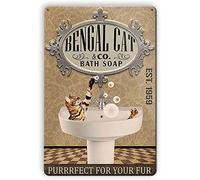 Niekea Bengal Cat& Co.Bath Soap Metal Sign for Home Coffee - 8 x 12 Inch - Vintage Wall Décor B59