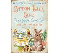 Niekea Easter Bunny Cafe Sign - Wall Decor - Cake Decor - Rabbit Metal Tag 8" X 6 Inch Gift Plaque