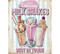 Niekea Retro Milkshake Wall Decor - Diner Sign - 50s Diner Decor - 8" X 6" Metal Sign Gift Plaque