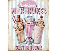 Niekea Retro Milkshake Wall Decor - Diner Sign - 50s Diner Decor - 8" X 6" Metal Sign Gift Plaque