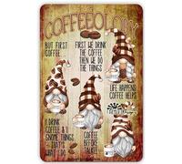 Niekea Vintage Metal Tin Sign Coffee Gnomes | Coffeeology | Coffee Sayings Sign Gnomies | Posters tin Sign 12x8 Inch
