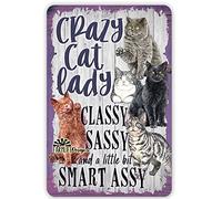 Niekea Vintage Metal Tin Sign Crazy Cat Lady Sign - classy, sassy cat, cat lover sign decor, crazy cat lady gift, cat lady gift, cat decor Posters tin Sign 12x8 Inch