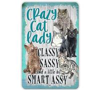 Niekea Vintage Metal Tin Sign Crazy Cat Lady Sign - classy, sassy cat lover gift, cat lover decor, gift for crazy cat lady, cat lady, cat decor Posters tin Sign 12x8 Inch