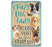 Niekea Vintage Metal Tin Sign Crazy Dog Lady, Classy, Sassy funny dog lover sign, dog lady gift, dog lover metal wall art, crazy dog lady present, dog decor Posters tin Sign 12x8 Inch