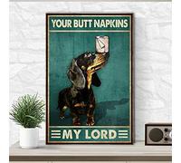 Niekea Vintage Metal Tin Sign Dachshund Your Butt Napkins My Lord, Funny Bathroom Decor, 12x8 Inch