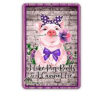 Vintage Metal Tin Sign Funny Pig BBQ Sign, Girl Pig with flower, I Like Pig Butts, I Cannot Lie, pig lover gift, pig lady gift, cute pig decor, pig lady decor, Posters tin Sign 12x8 Inch
