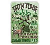 Niekea Vintage Metal Tin Sign Hunting Rules Sign, 12x8 Inch, Green, Rectangular, Wall Mount, Hunting Decor, Gift for Deer Hunter