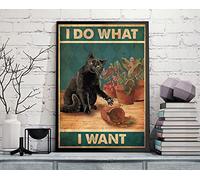 Niekea Vintage Metal Tin Sign I Do What I Want Poster, Vintage Poster, Black Cat Decor, Black Cat Lover Print, Cat Gardening Vintage Poster, Plants Garden Poster Tin plaque 12x8 Inch