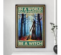 Niekea Vintage Metal Tin Sign In A World Full Of Princesses Be A Witch Poster, Halloween Black Cat Poster, Witch Wall Art Decor, Cat Lover Gift, Magic Witch Poster Tin plaque 12x8 Inch
