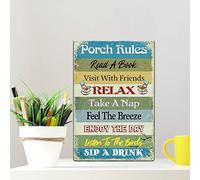 Niekea Vintage Metal Tin Sign Porch Rules Read A Book Visit With Friends | Vintage Decor Sign Tin plaque 12x8 Inch
