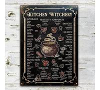 Niekea Witch Kitchen Witchery Metal Sign Vintage Rust Styled House Decor Witches Magic Knowledge Kitchen Blessing Incense Artwork Tin Signs For Bar, Black, 8 x 12 Inch