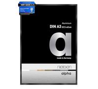 nielsen Alpha Photo Frame A3, 29.7x42cm Aluminium Picture Frame, Black Photo Frame with Protective Float Glass and Push and Turn Clips - Jet Polished Black