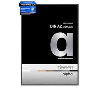 nielsen Alpha Photo Frame A2, 42x59.4cm Aluminium Picture Frame, Dark Grey Photo Frame with Protective Float Glass and Push and Turn Clips - Glossy Dark Grey