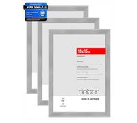 nielsen Atlanta Aluminium Picture Frame - Brushed Silver 4x6in, 10x15cm (Pack of 3) - with Synthetic Glass and Push-Turn Clips